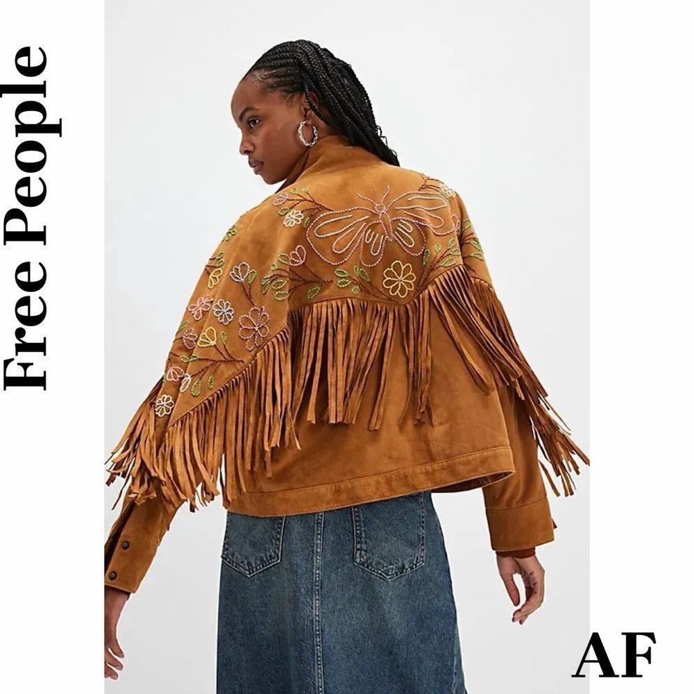 Free People Wila Western Suede Bomber Jacket in Whiskey Small NWT - Picture 4 of 8